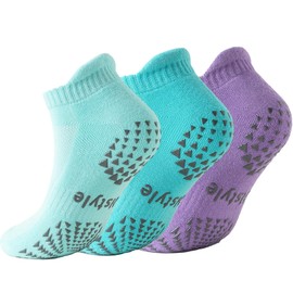Hstyle Yoga Socks with Grips for Women and Men, Ideal for Ballet, Barre, Barefoot Workout, Pilates Grip Socks Non Slip Socks 3 Pairs of Mix Color 1 S-M