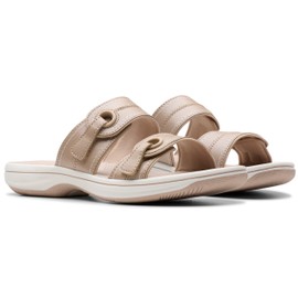 Clarks Women's Breeze Maye Slide Sandal, Sand Synthetic, 9