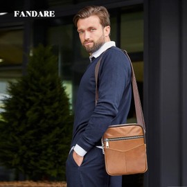 FANDARE Shoulder Bag for Men Shoulder Bag Leather Bags Men Hanging Bag Men's Work Bag for Everyday Leisure Work Office Travel School Waterproof Crossbody Messenger Bag, brown, L, Classic
