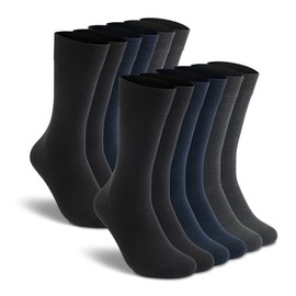 LIXIA Men's Thin Merino Wool Socks, Cozy Casual Winter Warm Breathable Mid-calf Dress Socks(6 Pairs - Black/Dark Grey/Navy Blue)