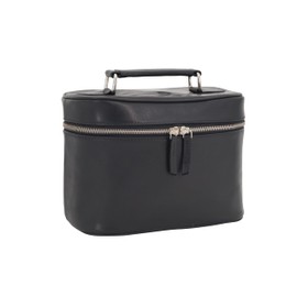 GERMANUS Leonie Handmade Cosmetic Bag Cosmetic Case and Toiletry Bag Made of Thick Leather, Black, black, Contemporary