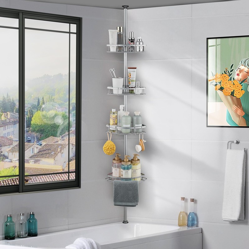 WPT Grey Shower Caddy Corner Organizer for Bathroom, Stainless Steel