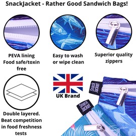 Reusable Sandwich Bags & Snack Bags - by SnackJacket | Set of 2 | Double Layered, Waterproof and Eco Friendly Lunch Bags | Zero Waste Alternative to Plastic Bags, Cling Film and Tin Foil. Unicorns…