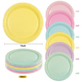 48 Stück Bunt Party Pappteller, Einweg Salatteller Pappteller in Regenbogenfarben, Partyzubehör, Geschirr für Geburtstag, Abendessen, Hochzeit