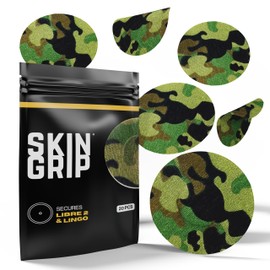 Skin Grip Freestyle Libre 2 Sensor Covers & Lingo CGM – Waterproof and Sweatproof Adhesive for 10-15 Days, Pre-Cut Medical Tape, Continuous Glucose Monitor Patch – 20 Pack, Camo