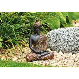 G.W. Large Buddha Figurine Meditating Sitting, 27 cm in Black Gold, with Fine Structure Pattern, Decorative Item for Home & Home, Buddha Sculpture, Home Accessory, Beautiful Thai Statue, Indoor and