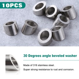 SPEEDWOX 10pcs 3/8" 30 Degree Angled Washers 316 Stainless Steel Angled Washers Fits 1/8" 5/32" 3/16" Wire Rope Cable Applications