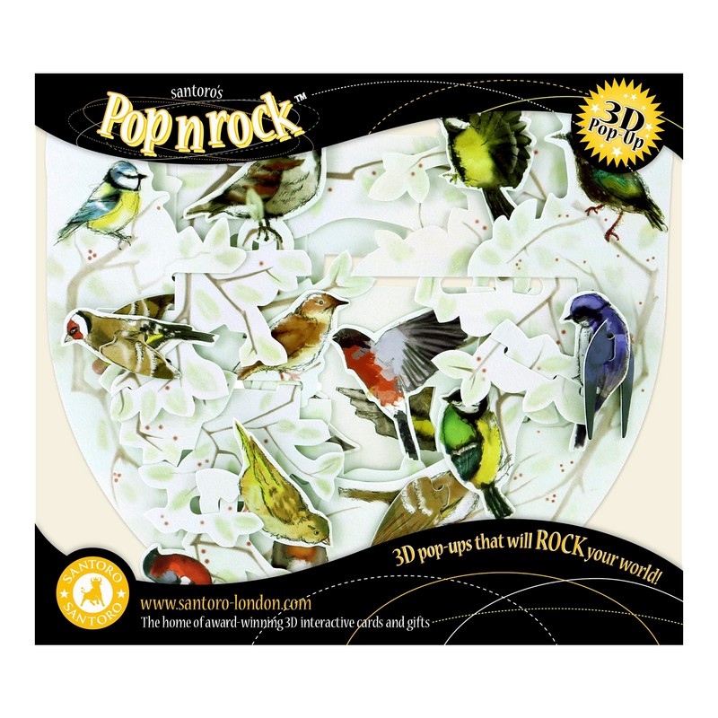 SANTORO Popnrock, 3D Pop Up Greeting Card - Garden Birds