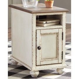 Signature Design by Ashley Realyn French Country Chair Side End Table with Outlets & USB Ports, Cream Antique White