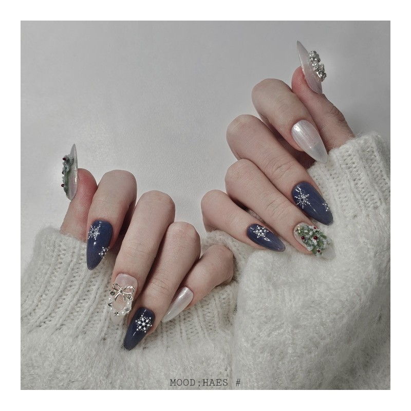[M;H #] White Christmas handmade nail tips - Required to