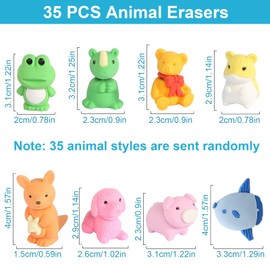 Children's Erasers, 35 Pieces Animals Small Pencil Eraser Set, Mini Pencil Eraser, Cute Animal Erasers, Colourful Erasers for Birthday Party