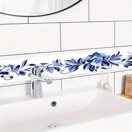 HOMETITUTE Wallpaper Border Peel and Stick Decorative Wall Trim Self Adhesive Blue Floral Accent Strip for Bedroom Bathroom Living Room Mirror Frame Study Hallway 4x196 Inch Ink Style Wallpaper Border