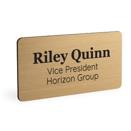 ExcelMark Custom Name Tag - Engraved Name Badge with Pin or Magnetic Backing, 16 Colors, 6 Fonts, and 2 Sizes to Choose from (Gold w/Black Letters, 1.5"x 3")