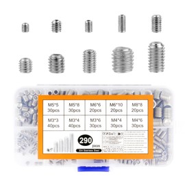 290 Pcs Grub Screws Assorted, Stainless Steel Grub Screws for Door Handles, Hex Socket Head Set Screw Set for Door Handle Faucet Light Threaded Fasteners Screw Kit, M3 M4 M5 M6 M8