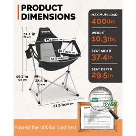 KingCamp Hammock Camping Chair, Swinging Portable Folding Camp Chairs for Adults Max 400lbs Heavy Duty Foldable Oversized Rocker with Aluminum Alloy Frame Cup Holder for Outdoor Beach Patio Sport