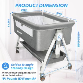 Xeoca Baby Bassinet Bedside Bassinet Sleeper for Baby, 3 in 1 Bassinet Bedside Sleeper with 6 Height Adjustable, Breathable Mesh Sides, Mosquito Net, Storage Basket Portable Crib for Infant Newborn