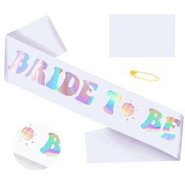 SKJIAYEE Bride to Be Iridescent Sash, Bachelorette Party Sash Decorations for Hen Party Bridal Shower Engagement Wedding Party, Glitter Iridescent White Sash for Bride - Bachelorette Favor
