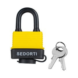 SEDORTI Colored Waterproof Padlocks, Heavy Duty Laminated Steel Lock with Yellow Plastic Covered, Keyed Alike Outdoor Locks, Can Be Used as Lockout Tagout Lock, Pack of 12