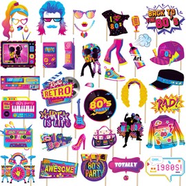 Konsait 80s Party Decorations, 43 PCS 80s Photo Booth Props Back to The 1980s Party Decorations 80s Decor Throwback Party Decorations Hip Hop Party Photo Booth Props for Adult