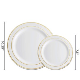 Munfix 700-Piece Dinnerware Set - 200 Rim Plates, 300 Silverware, 100 Plastic Cups, 100 Linen-Napkins - Gold