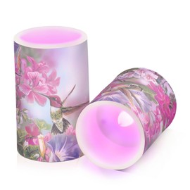ALAZA Spring Hummingbird Flowers Flickering Flameless Candles Battery Operated with Remote Timer,Tea Light Candles LED Pillar Votive Candles Set of 2 for Outdoor Indoor Decorations