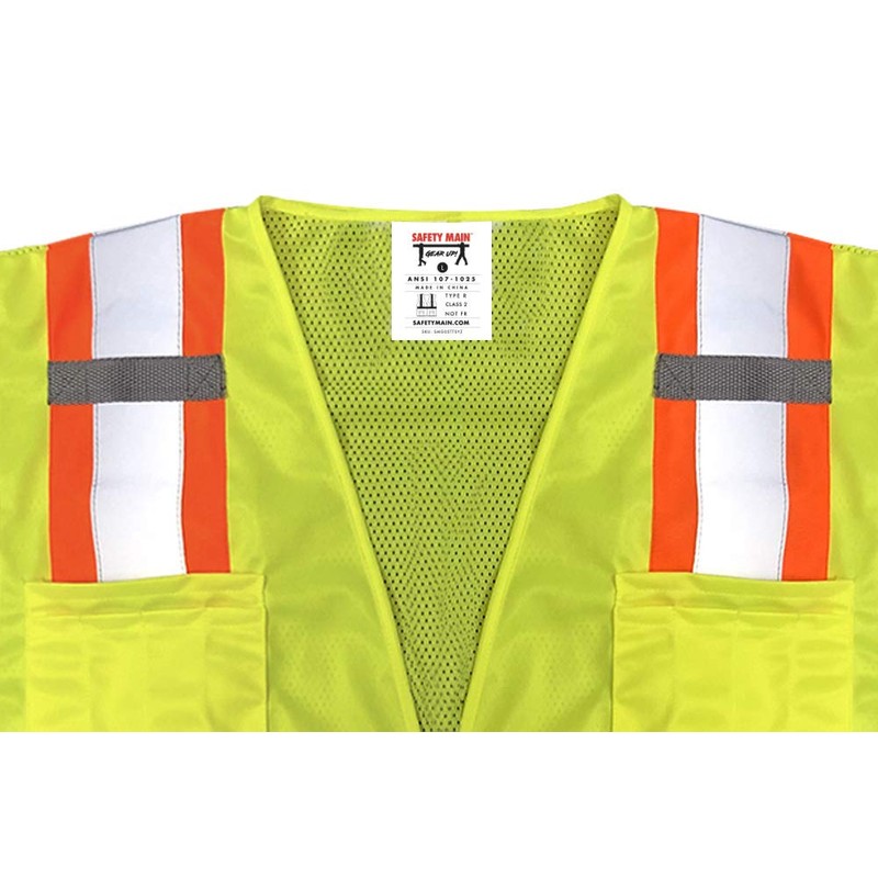 Safety Main Premium High Visibility Surveyor Vest Solid Front Mesh