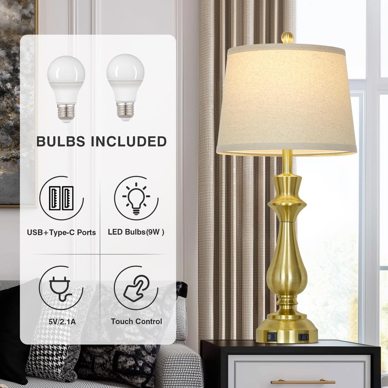 luxeflow Modern Gold Table Lamps Set of 2 for Living