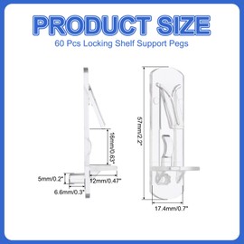 PATIKIL Locking Shelf Support Pegs, 60 Pcs Plastic Cabinet Shelf Pins Clear Self-Locking Shelf Bracket Clips for 5mm Diameter Peg Hole 5/8 Inch (16mm) Thick Shelf