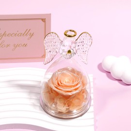 Yamonic Eternal Rose Angel Figure Gifts for Women, Eternal Rose Angel Gifts for Mum, Birthday Gift for Women, Grandma Gift, Eternal Rose in Glass Guardian Angel Christmas, Mother's Day Gift