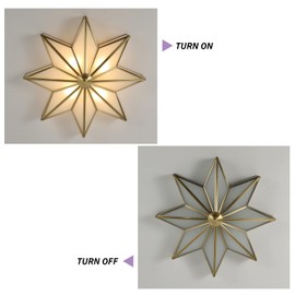 Aeyee Brass Flush Mount Ceiling Light Star Shaped Lighting Fixture 4 Lights Bedroom Ceiling lamp with Glass Shade
