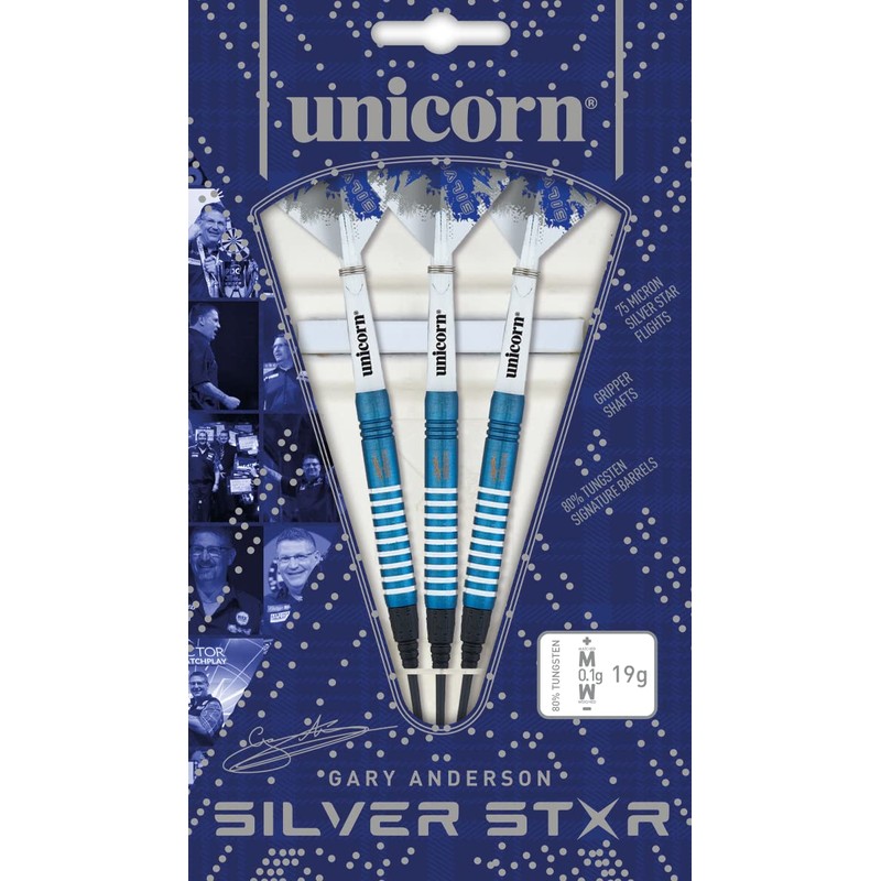 Unicorn Soft Tip Darts Set | Gary Anderson Blue Silver