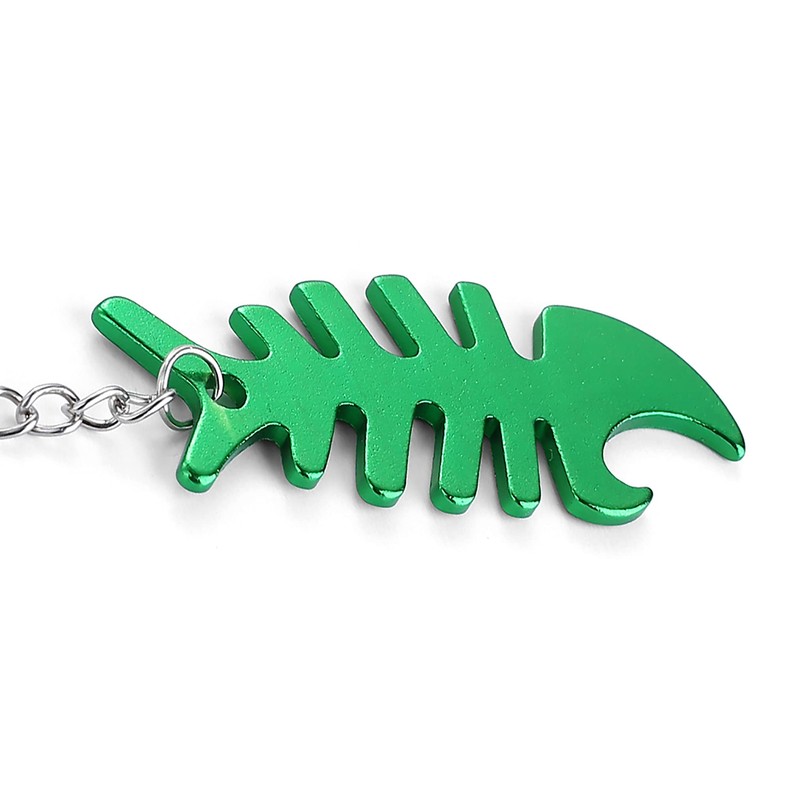 Komonee Fish Bone Green Bottle Opener Key Chain Metal Dead