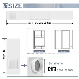 Flamorrow Dryer Vent Window Kit, 4" Window Vent Kit with Air Vent Cover, Adjustable Window Dryer Vent Panels with Insulation Foam Seal Strip & Aluminum Seal Tape, Hose Clamp