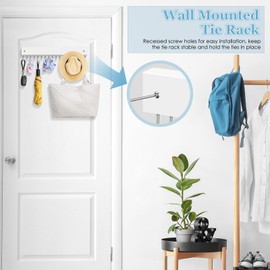 Tie Rack Belt Hanger Wall Mounted, Lomrsiul Non Slip 180 Degree Rotating Tie Organizer for Men Closet with 18 Hooks Closet Organizers and Storage for Tie Belt Necklace Purse Scarf Bag White 1 Pack