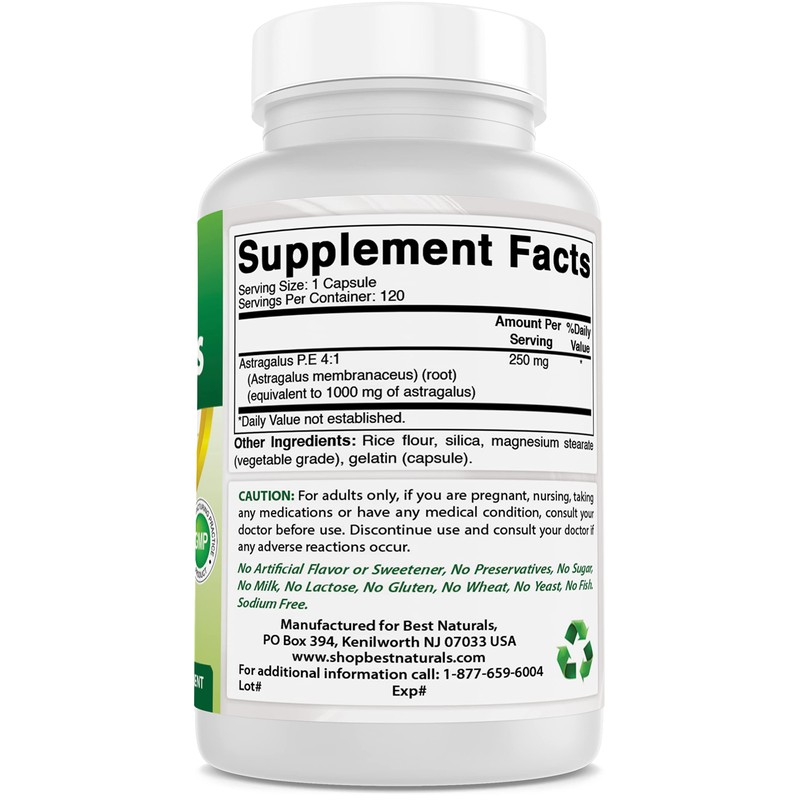 Best Naturals Astragalus Extract 1000 Mg 120 Capsules (120 Count