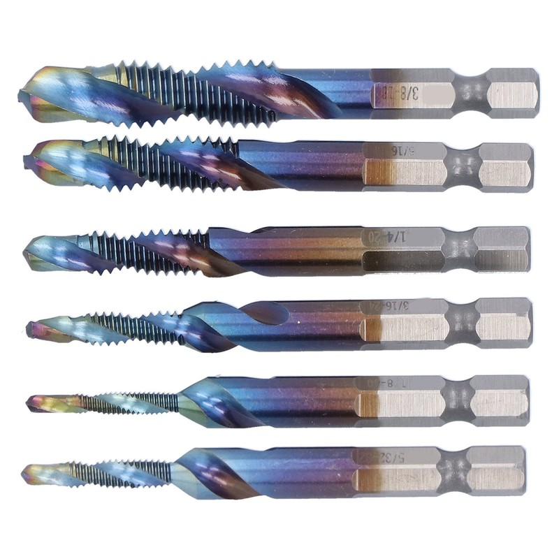 6Pcs Spiral Tap Drill Multifunctional HighSpeed Steel Hex Shank Drill