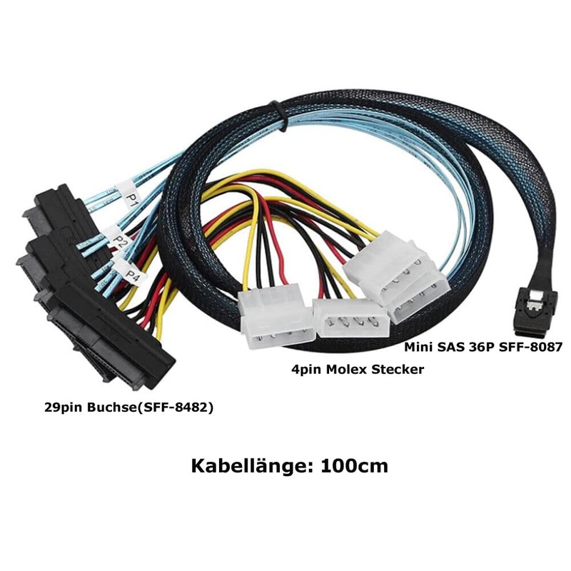 Bolwins P47CS Mini SAS 36-Pin Male (SFF-8087) to 4x 29-Pin