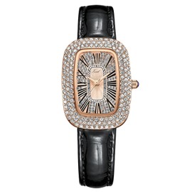 rorios Women's Diamond Watches Analogue Quartz Rhinestone Wrist Watches Women Elegant Watch Leather Strap Waterproof Watch, black, Strap.