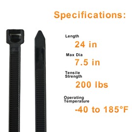 Cable Ties, Black, 300 mm x 7.6 mm, Pack of 100, UV-Resistant Cable Ties with 75 kg Tensile Strength, Heat Resistant Cable Ties for Cable Management, Garden and Workshops
