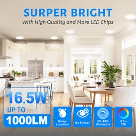 ECOELER 10 Pack 6" LED Disk Light, Dimmable Flush Mount Ceiling Downlight, 16.5W 1000Lm, 5000K Daylight, LED Disc Light Installs into J-Box or Recessed Can, ETL & FCC Listed