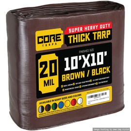 Core Tarps Extreme Heavy Duty 20 Mil Tarp Cover, Waterproof, UV Resistant, Rip and Tear Proof, Poly Tarpaulin with Reinforced Edges for Roof, Patio, Pool, Boat (Brown/Black 10′ X 10′)