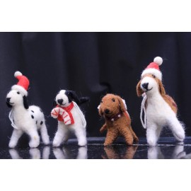 Handmade Christmas Needle Felt Puppy Hanging Ornaments, Set of 4 Xmas Wool Dogs
