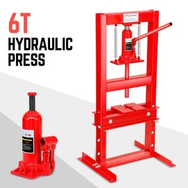 DNA MOTORING Hydraulic 6 Ton Heavy Duty H-Frame Garage Floor Adjustable Shop Press with Plates for Bending, Straightening, Installing Bearings & U-Joints, 13200 lbs, TOOLS-00683