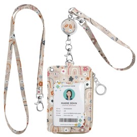 Commuter Pass Case, For Women, IC Card Case with Reel, Double-Sided, Thin, For Work or School Commutes, Neck Strap, Employee ID, Vertical Type, ID Card Holder with Strap, Cute Floral Print, Rainbow