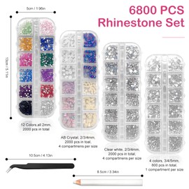 Kisvic Rhinestones for Nails, 6800 Pieces Rhinestones Glitter Stones Nails, Crystal Nail Stones with Tweezers and Pen for Nail Clothing DIY