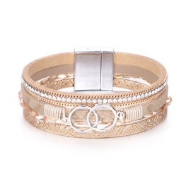 KSQS Leather Multi-Layer Wraps Bracelet, Boho Wide Buckle Wristband Bangle, Waterproof Braided Cuff Bracelets for Women