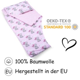 PinkZebra Children's Sleeping Bag Blanket Sleeping Bag 140 x 75 cm + Pillowcase 60 x 40 cm, Sleeping Bag with Cotton Cover + Pillowcase, Oeko-Tex, Cotton Sleeping Bag for Girls, It's a Girl