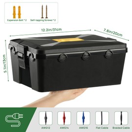 Generic Outdoor Electrical Box, Waterproof Extension Cord Cover with 7 Cable Seal Entry, Weatherproof Electrical Connection Box for Outlet, Power Strips, Holiday Light, Indoor & Outdoor, Black