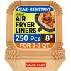 250 Pcs 8" Square Air Fryer Liners Disposable, Unbleached Parchment