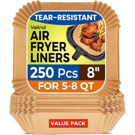 250 Pcs 8" Square Air Fryer Liners Disposable, Unbleached Parchment Paper Liners for Airfryer Basket, Non-Stick & Leakproof Baking Paper for Oven Roasting
